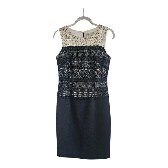 Katherine Kelly Dresses & Skirts - Katherine Kelly Dress Embroidered and Lace Sleeveless Sheath Black Ivory Size 4